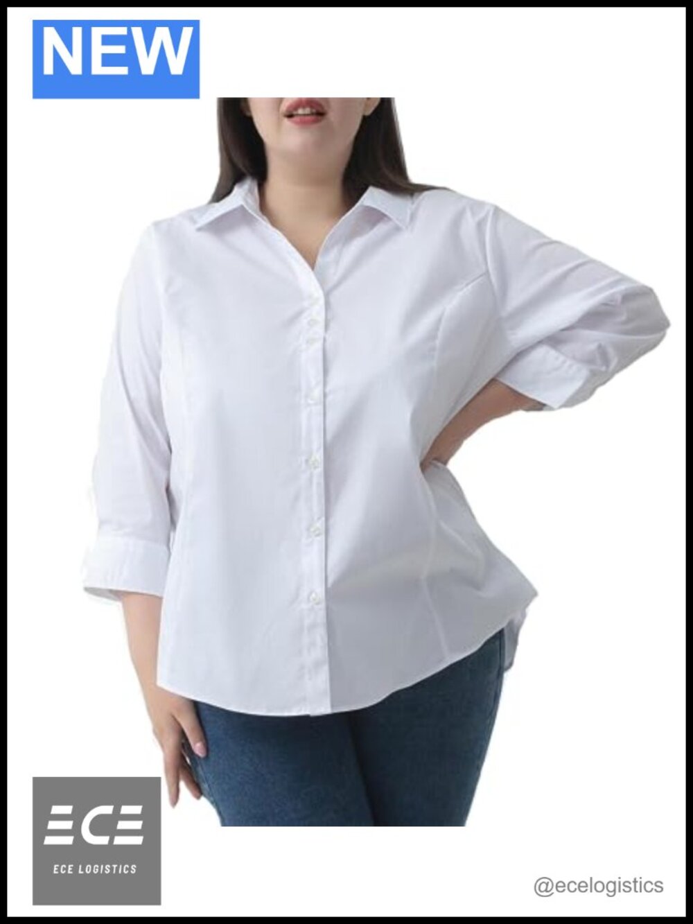 Plus Size Women's 3/4 Sleeve Button Down Shirt V Neck Blouse Business Casual